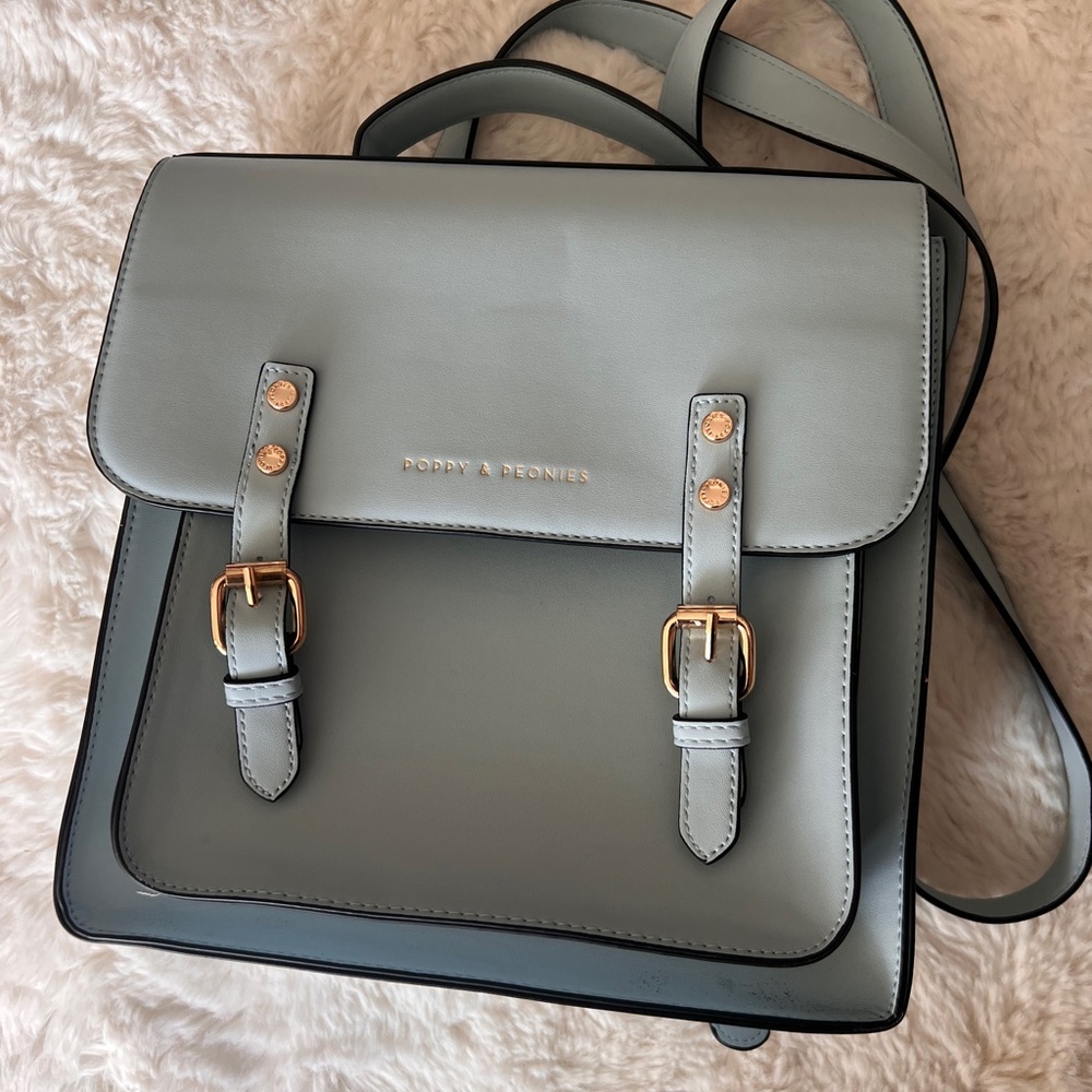 Poppy & Peonies Blue and Gold Wander Crossbody/Backpack Sleek Design